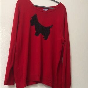 Laura Scott Vibrant Red Sweater with Black Dog Motif
